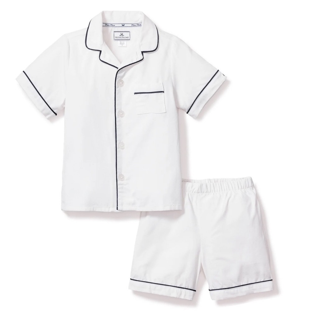 Petite Plume Kids Unisex White Pajama Short Set Navy Piping SSSWN110 Size 10 NEW